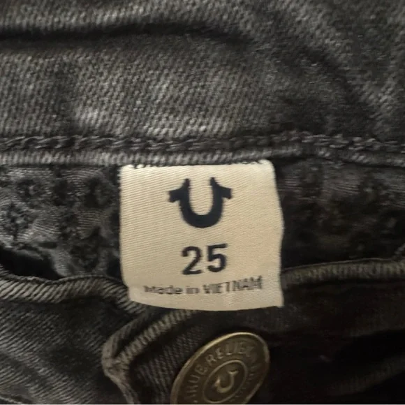 True Religion Halle Mid Rise Super Skinny Moto Women’s Jean Black Distressed 25 - Picture 10 of 15
